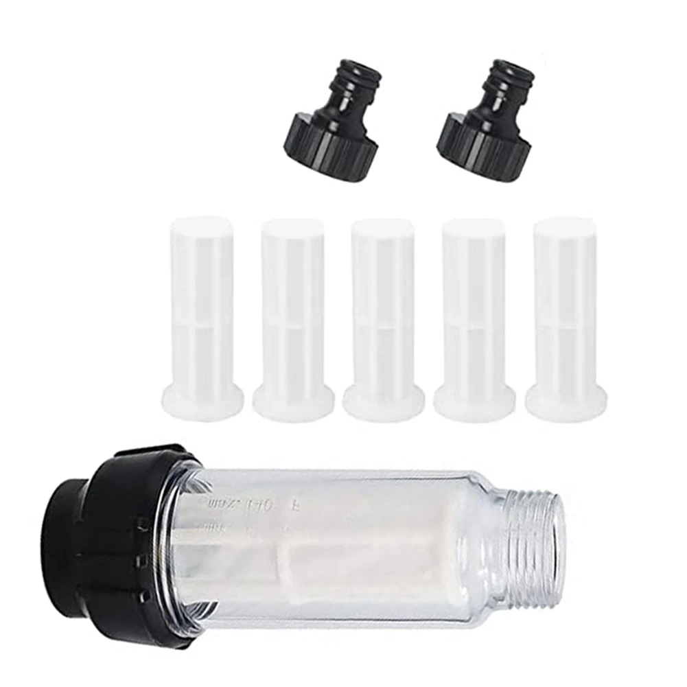 Water Filter Garden Hose 3/4 Inch Water Pre-Filter Water Filter Set with 5 Filter Inserts + 2 Quick Adapters