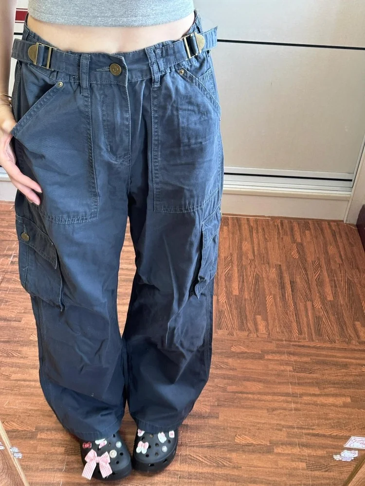 

Cobalt Blue Multi-ket Work Pants Loose Straight Casual Trousers Hiphop Street Sle Small ence Design Sensation