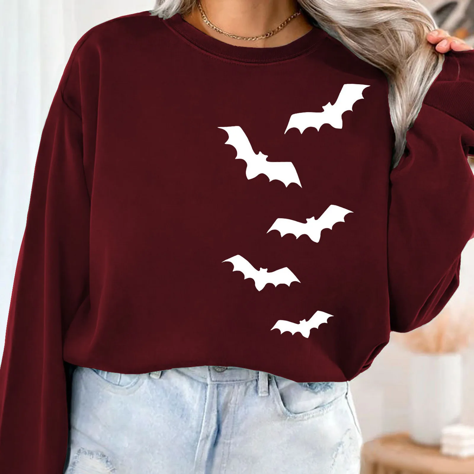 

Ladies Halloween Hoodie Bat Print Trend Hoodies Fashion Beautiful Casual Comfortable All Over The Hoodie Warm Hoodies