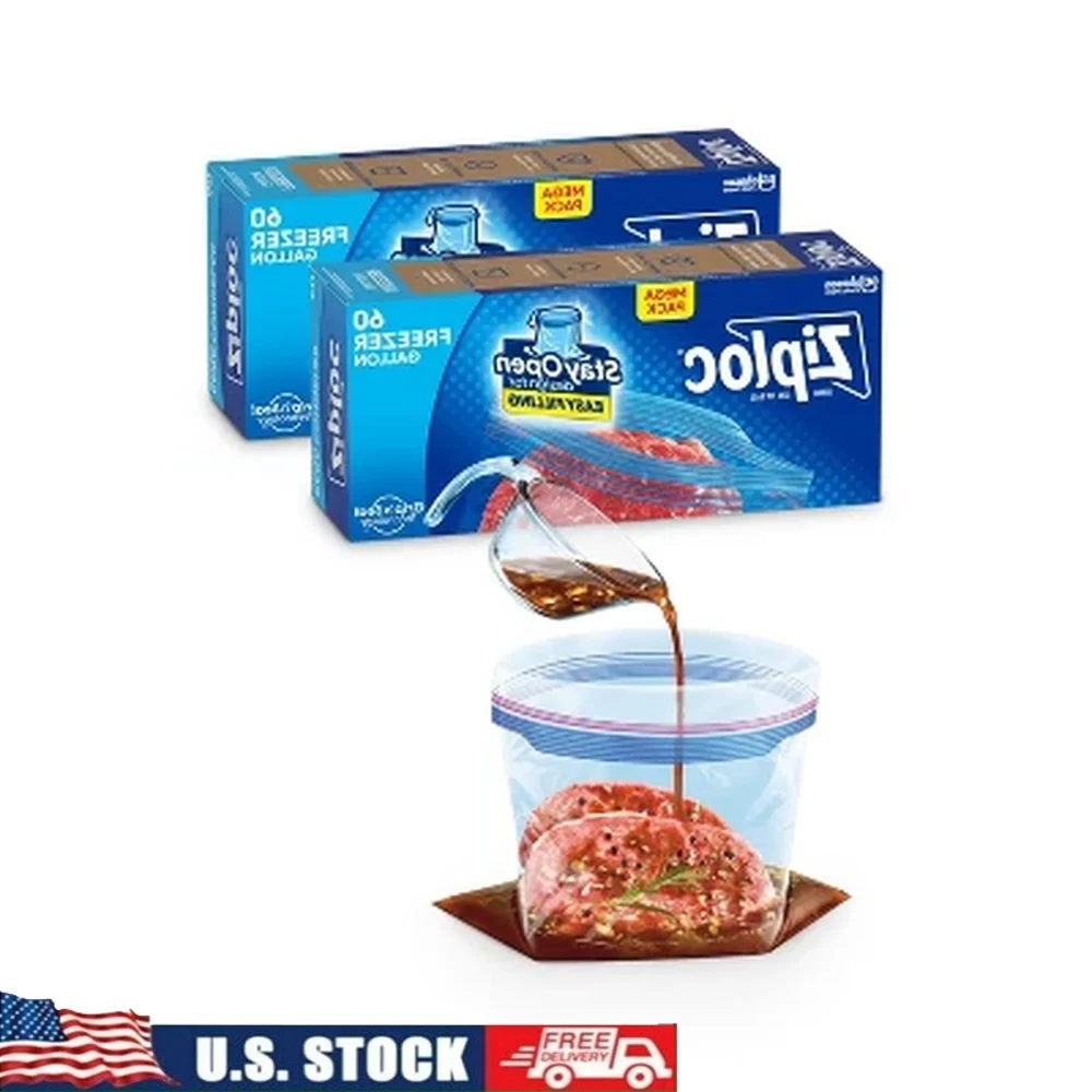 

Freezer Gallon Bags Stand-Up Bottom 120ct Slide Zip Storage Snacks Meat Fruit Vegetables Microwave Safe Plastic Bags