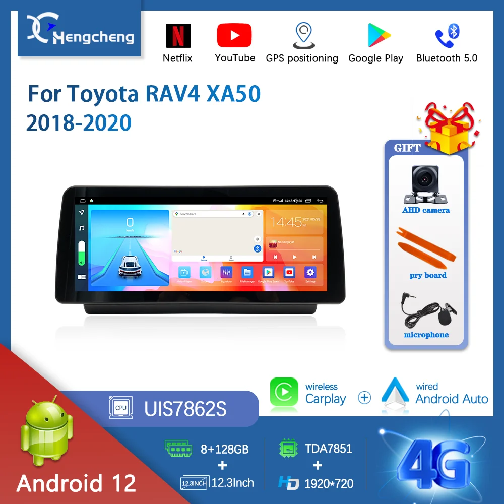 

12.3Inch For Toyota RAV4 XA50 2018-2020 Car Multimedia Video Player GPS Navigation Radio Android 12 8Core Carplay 4G 360 Camera