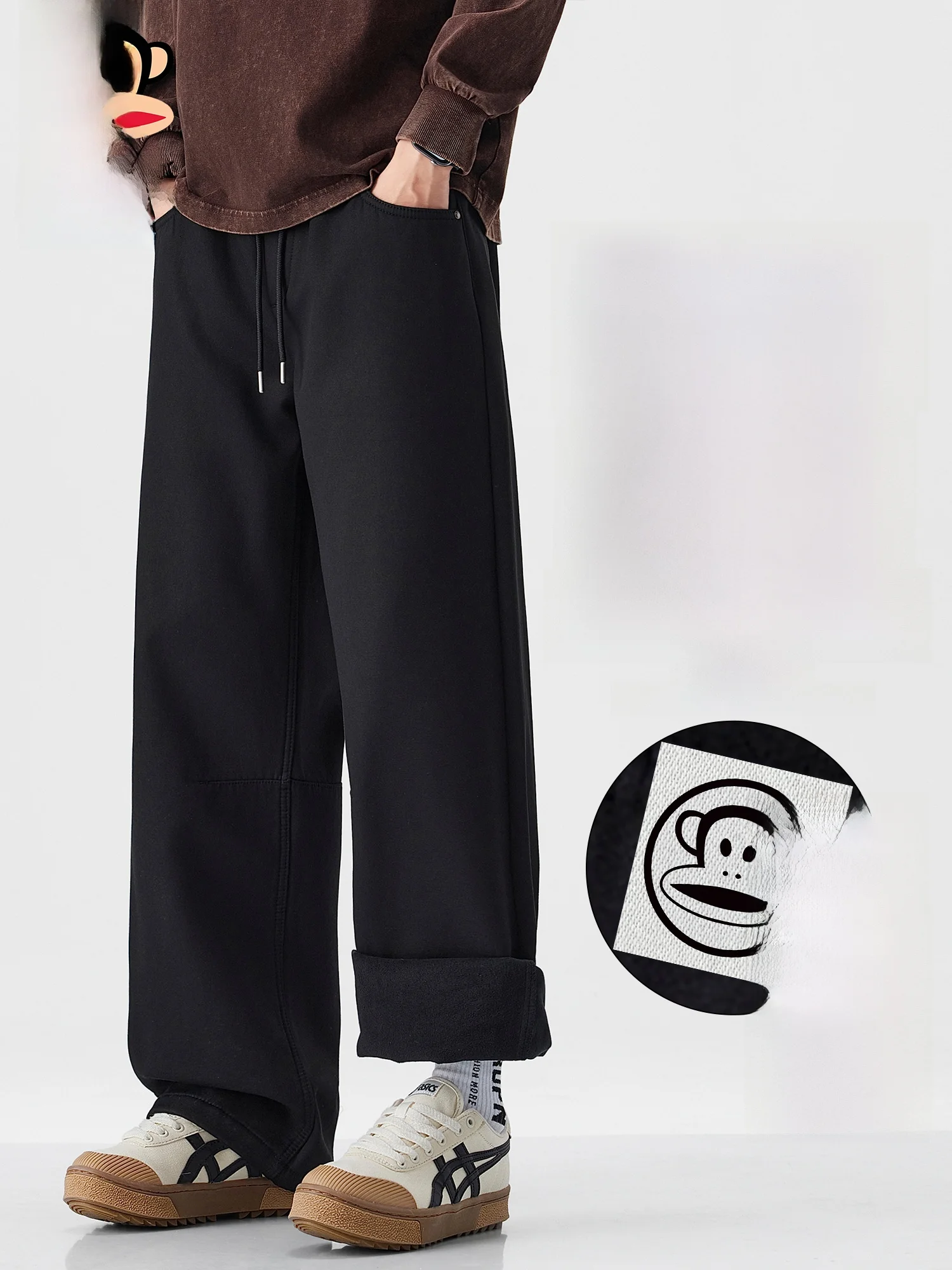 

PaulFrank Comfortable Fce Lined Drapey Straight Leg Thiened Casual Pants Spring Autumn Men's Loose Wide Leg Long Trousers