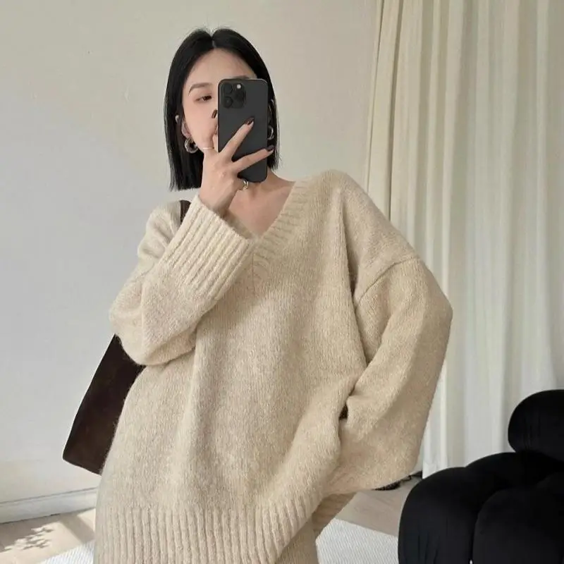 

Осень-зима 2024, новый свитер, Женская Корейская версия, свободные Модные трикотажные топы с длинным рукавом, женская одежда
