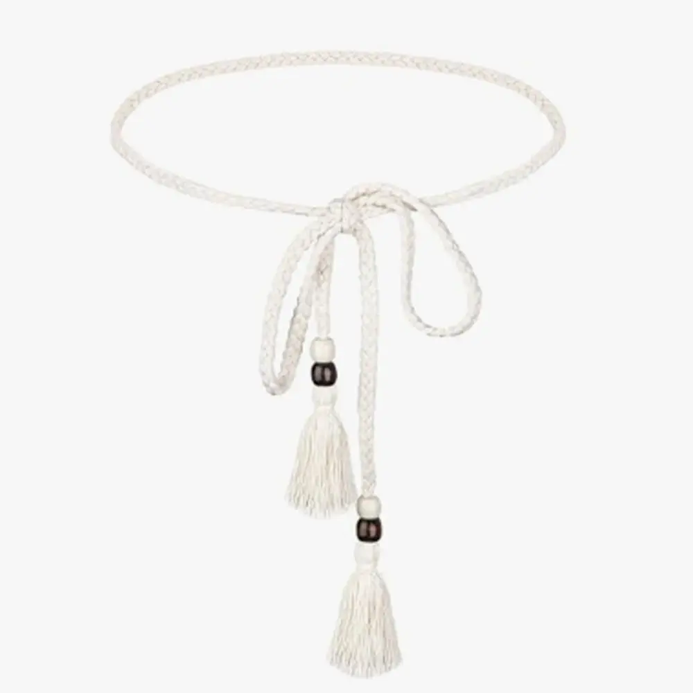 

Плетеный пояс в стиле бобо с узлом, модные аксессуары, однотонный пояс с кисточками для платья, мягкая веревка в стиле бохо, пояс-цепочка