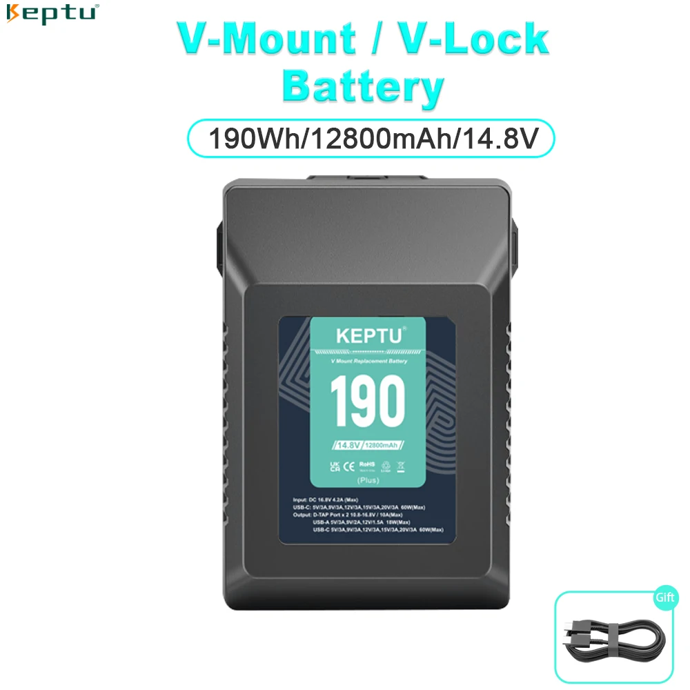 V Mount V-Lock 190Wh Battery BP Battery for Sony Camcorder Broadcast Video Light Blackmagic URSA