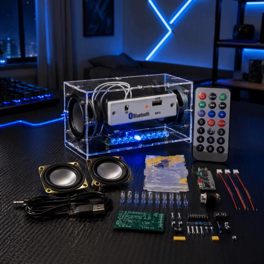 Dual-Channel-Bluetooth-Lautsprecher-Kit, multifunktionales Musikspektrum-DIY-Lautsprecher-Kit, Lötübungs-MP3-Verstärker – Detail 7