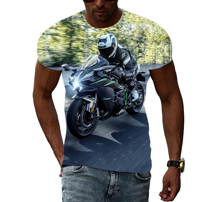 Summer Fashion New Men Motorcycle Graphic T Shirts Trend Personality Cool Style Locomotive Pattern 3D Print Tee Short Sleeve Top