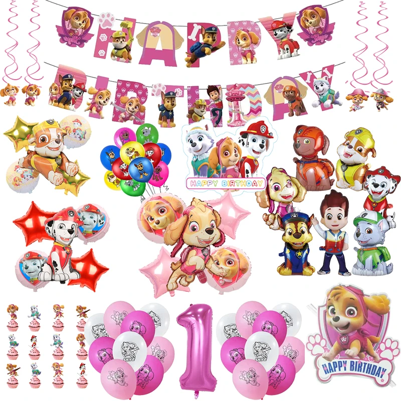 Paw Patrol Birthday Skay Theme Party Decoration Balloons Tableware Plates Cups Tablecloth Set Deco Kit Girl Favors Gifts Supply