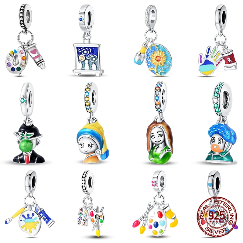 Hot Sale 100% 925 Sterling Silver Art Series Palette Charms Fit 925 Original Bracelet DIY Jewelry Making Women's Gift