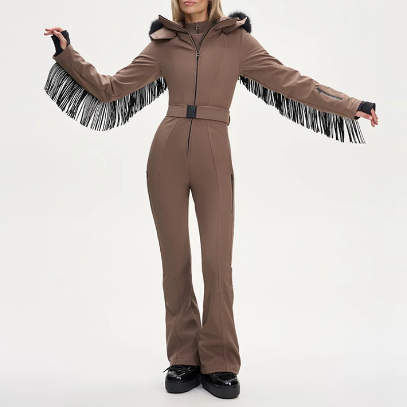 

Sexy Slim Fit Skiwear Jumpsuits For Women Windproof Hooded Jacket Pant Snow Outdoor Sportswear 2025 New Lady Winter Outdoor Wear