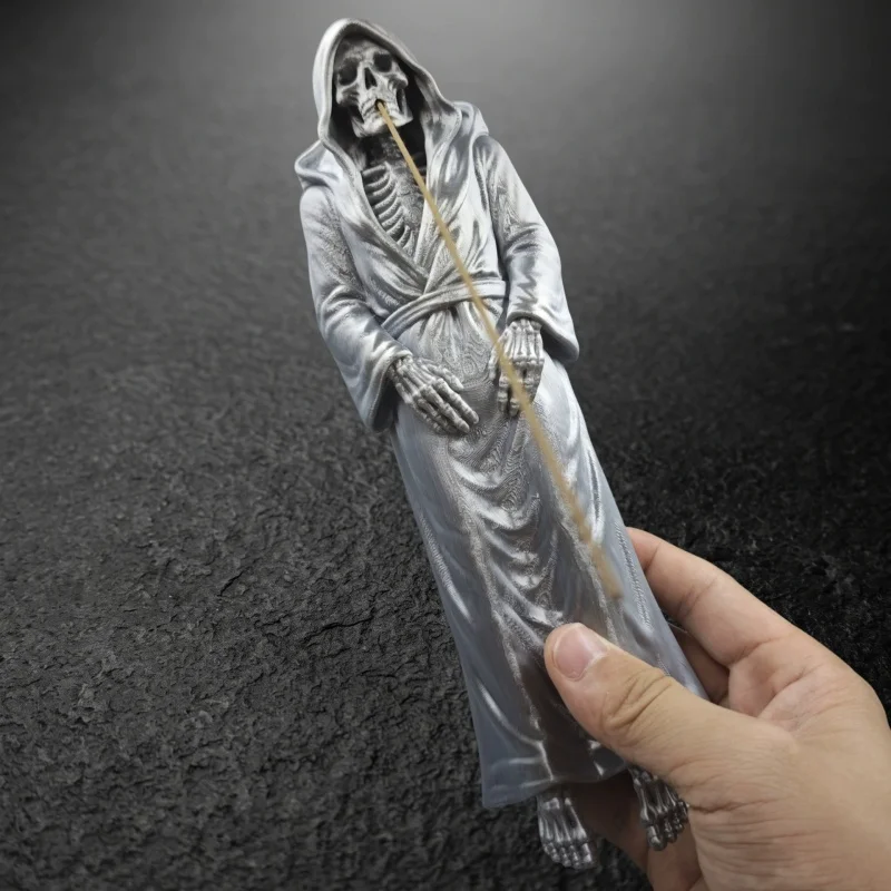 New 3D Printed Grim Reaper Skeleton Backflow Incense Burner 25cm Gothic Skull Incense Holder Halloween Home Table Decor Ornament