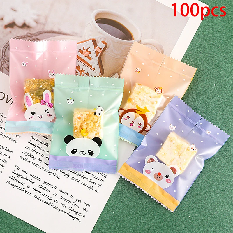 100Pcs Cartoon Animals Nougat Sugar Pouches Machine Hot Sealed DIY Baking Chocolates Wrapping Jewelry Display Packaging Supply