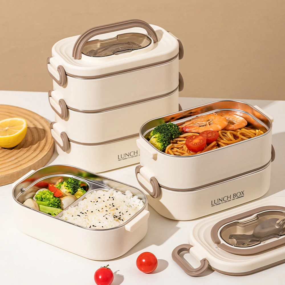 

3-tier Stackable Lunch Box, 304 Stainless Steel Inner Liner, Leak-Proof Sealed Bento Box, with Handle, Portable Food Container