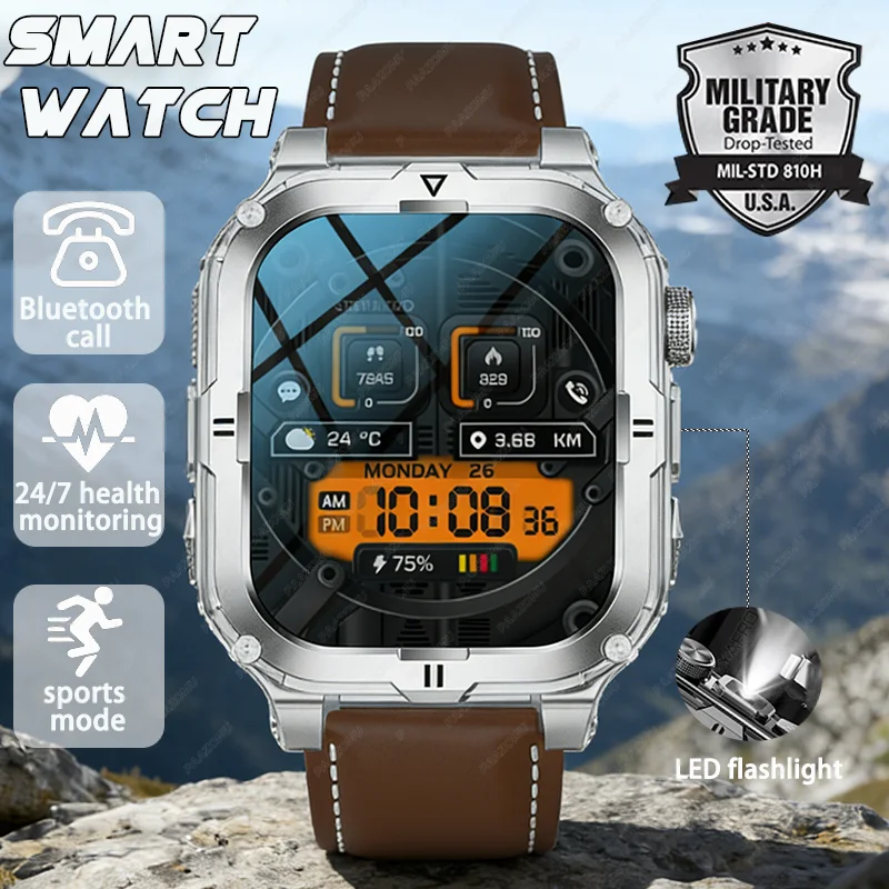 

New Men's Smart Watch LED Flashlight waterproof Outdoor Sports Watch Health Monitoring Fitness tracker Suitable for IOS Android