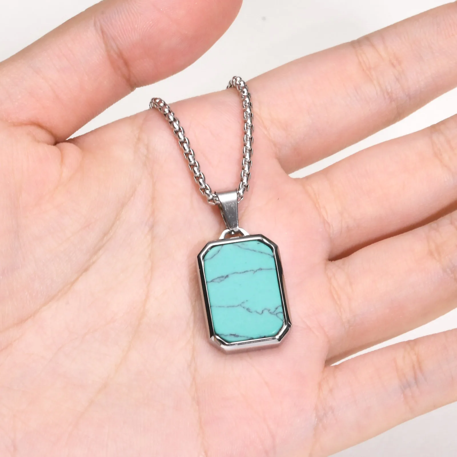 Edelstahl Schmuck Rechteck Anhänger Geometrische Kette Halsketten Für Frauen Männer Papa Mama Freundin Valentinstag Geschenk – Detail 7