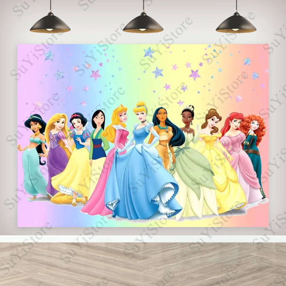 Disney Princess Photography Backdrop Cinderella Snow White Belle Girls Birthday Party Custom Photo Background PhotoCall Props