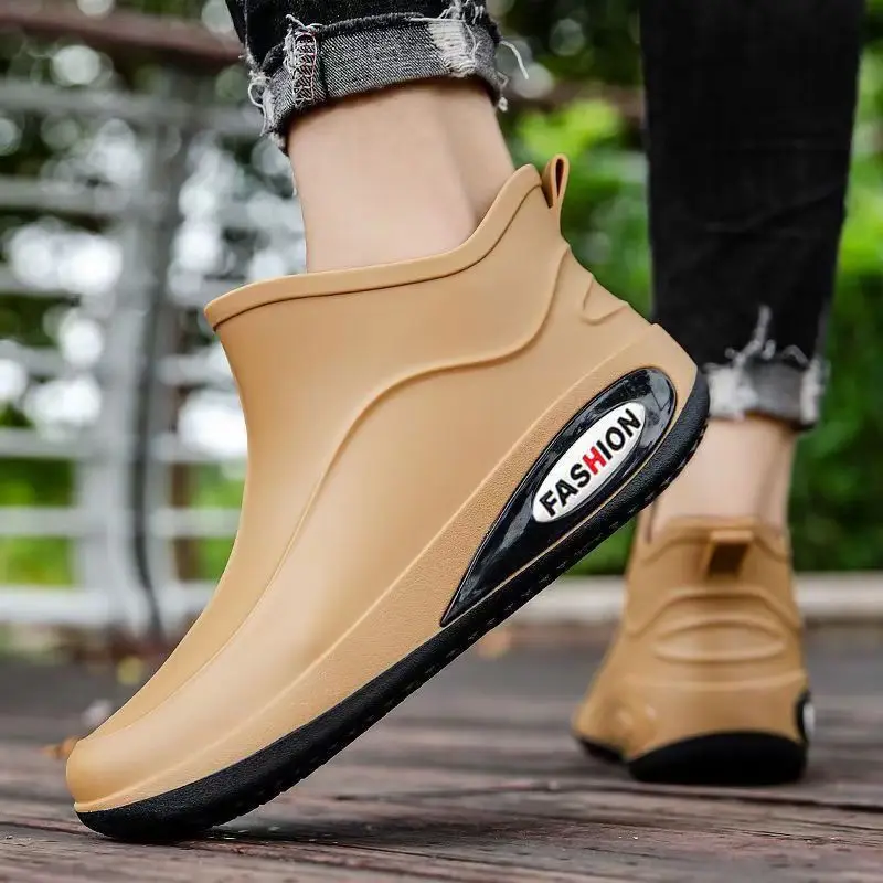 2024 Men's Ankle Rain Boots Soft Sole Non Slip Flat Sole Slip On Waterproof Kitchen Work Shoes Garden Shoes Fishing Wader image 2