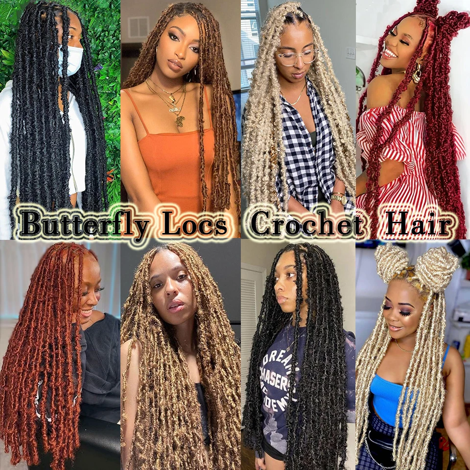 BEWILL 12 14 18 24 Inch Butterfly Locs Crochet Hair Pre-looped Synthetic Distressed Faux Braids Hair Soft Locs Goddess Locs Hair