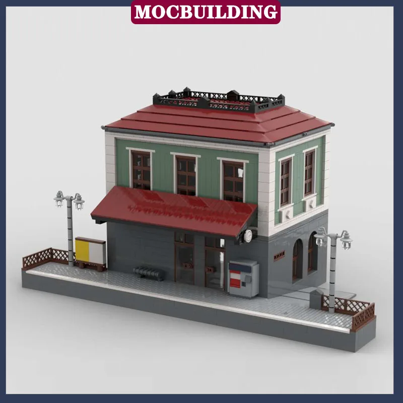 MOC Town Railway Station Model Building Block Assembly Building Urban Locomotive Railway Collection Series Toy Gifts