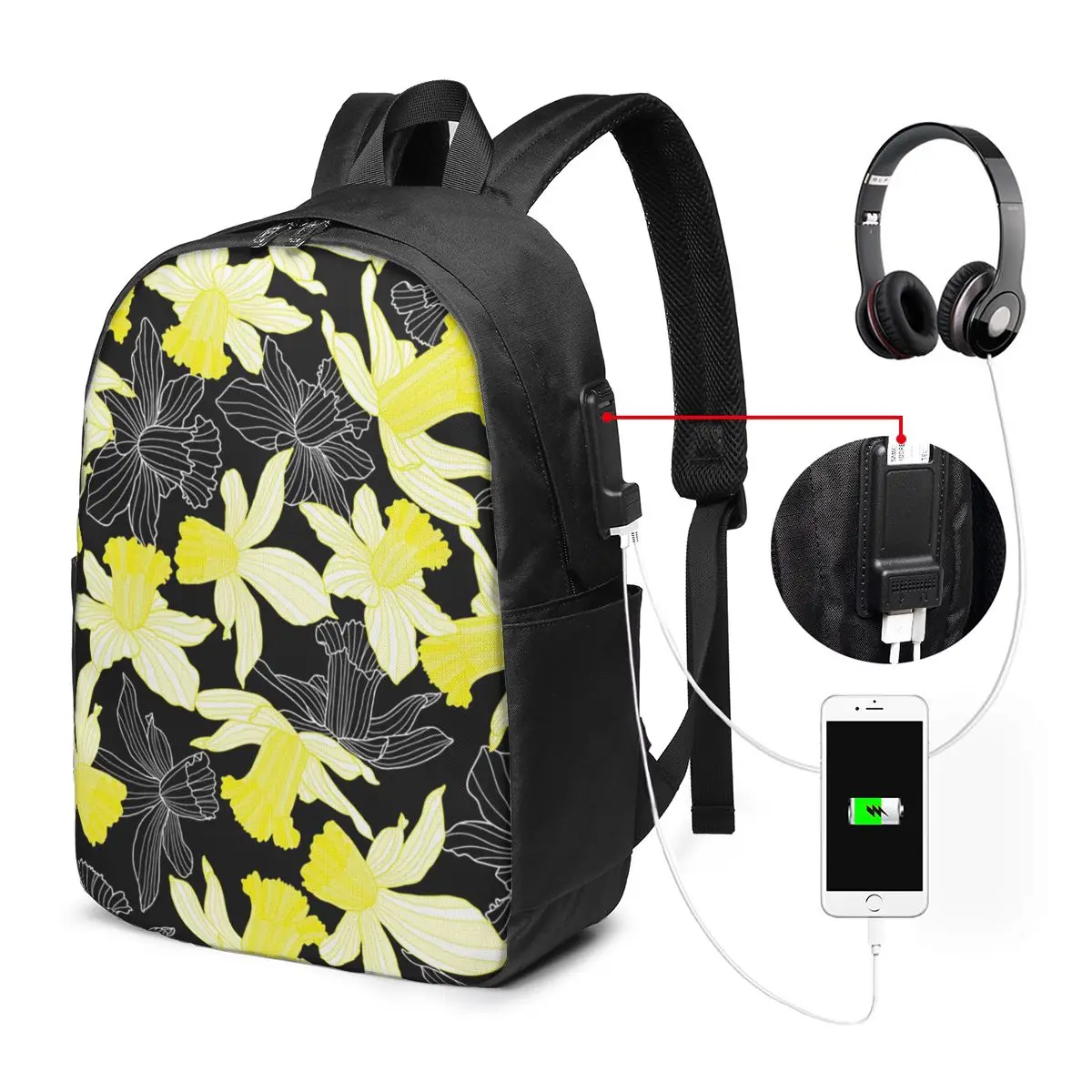 Beautiful Daffodil Flower Pattern Backpack Travel Notebook Bag Computer College Student School Bag Laptop Shoulder Bags