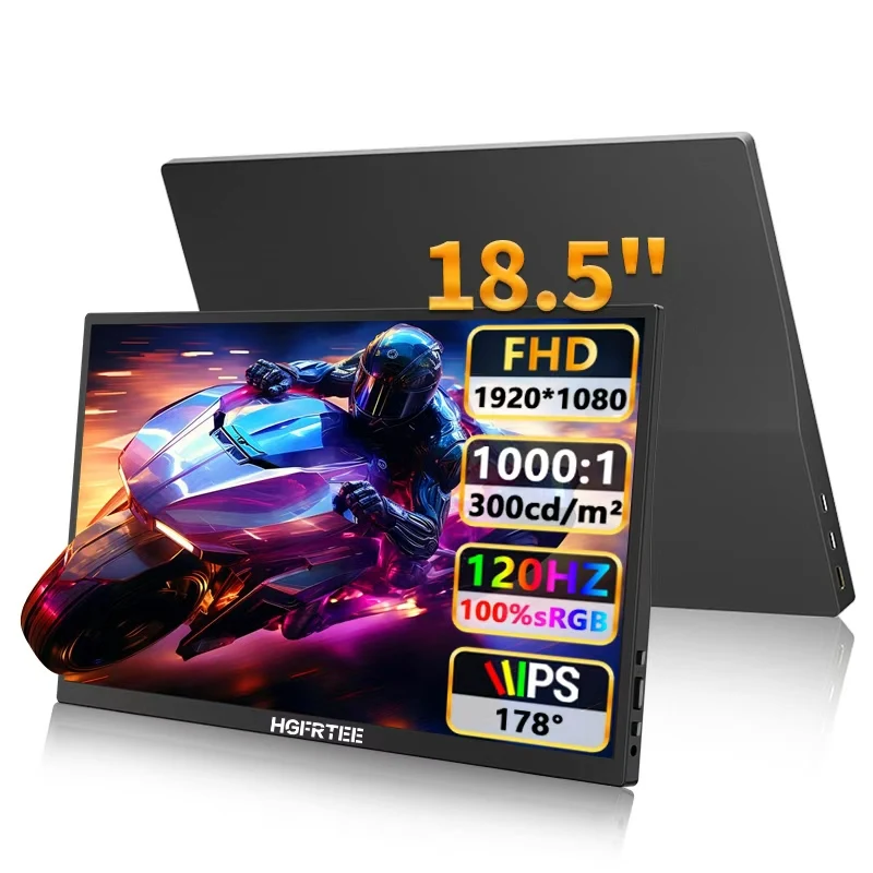 HGFRTEE 18.5 Inch 120Hz Monitor 300Cd/m 100%SRGB Gaming PC Computer Display mini HDMI-Compatib/Type-C For PS4/5 Xbox Switch