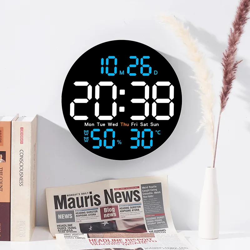 Simple living room wall clock, electronic multi-functional household clock with temperature and humidity, silent clock