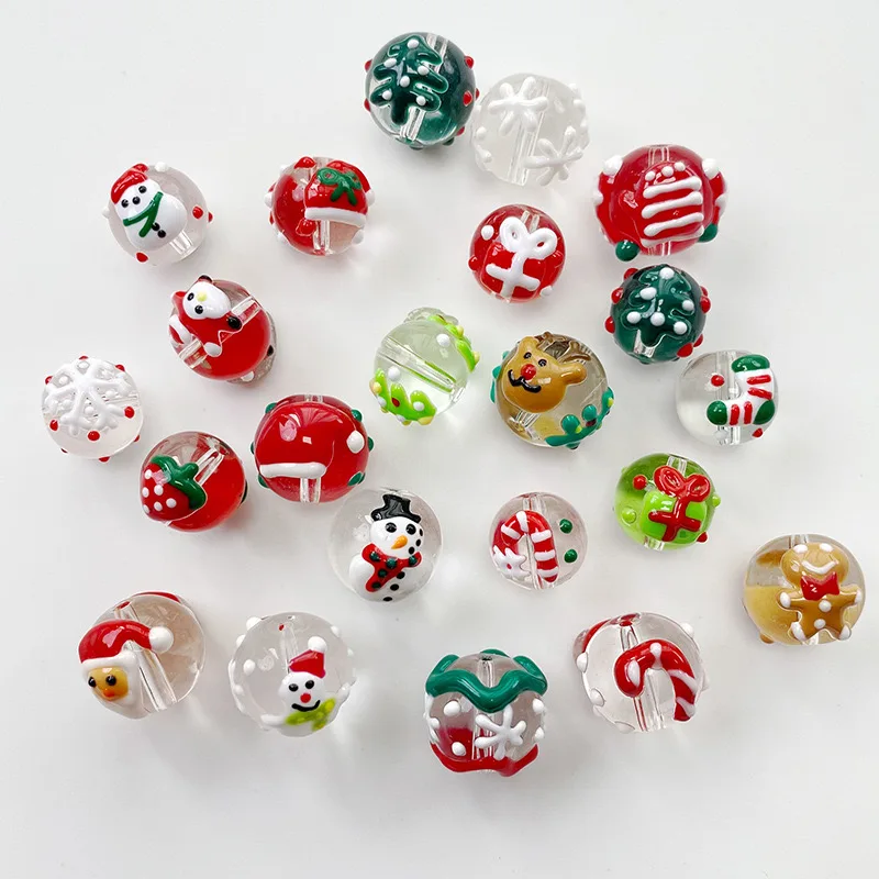 Wholesale 50pcs/lot 12mm color drop oil Christmas pattern print geometry rounds shape glass beads diy jewelry accessory