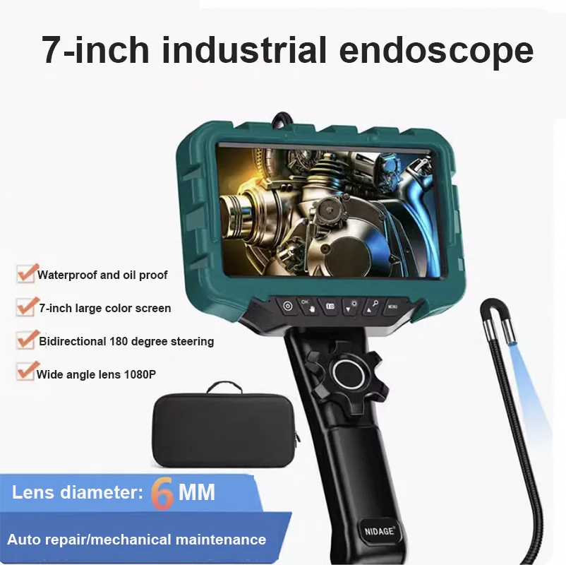 360 derajat artikulasi Borescope 7-Inch 3.9mm/6mm Monitor lensa mekanik inspeksi kamera artikulasi endoskopi industri