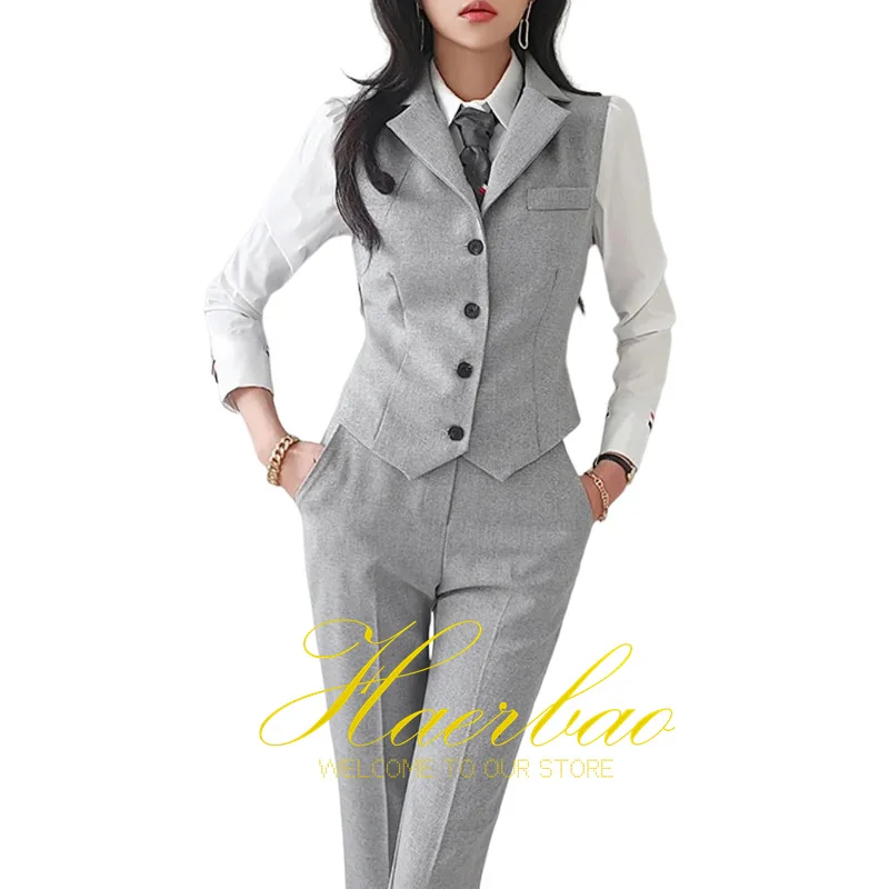 

Business Women Pants Vest 2 Piece Set Business Office Lady Waistcoat Formal Slim Fit Ladies Clothes conjuntos de pantalones