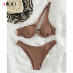 Bikini con hombros descubiertos para mujer, traje de baño Sexy Con aros, corte alto, Push Up, conjunto de Bikini para playa, 2024