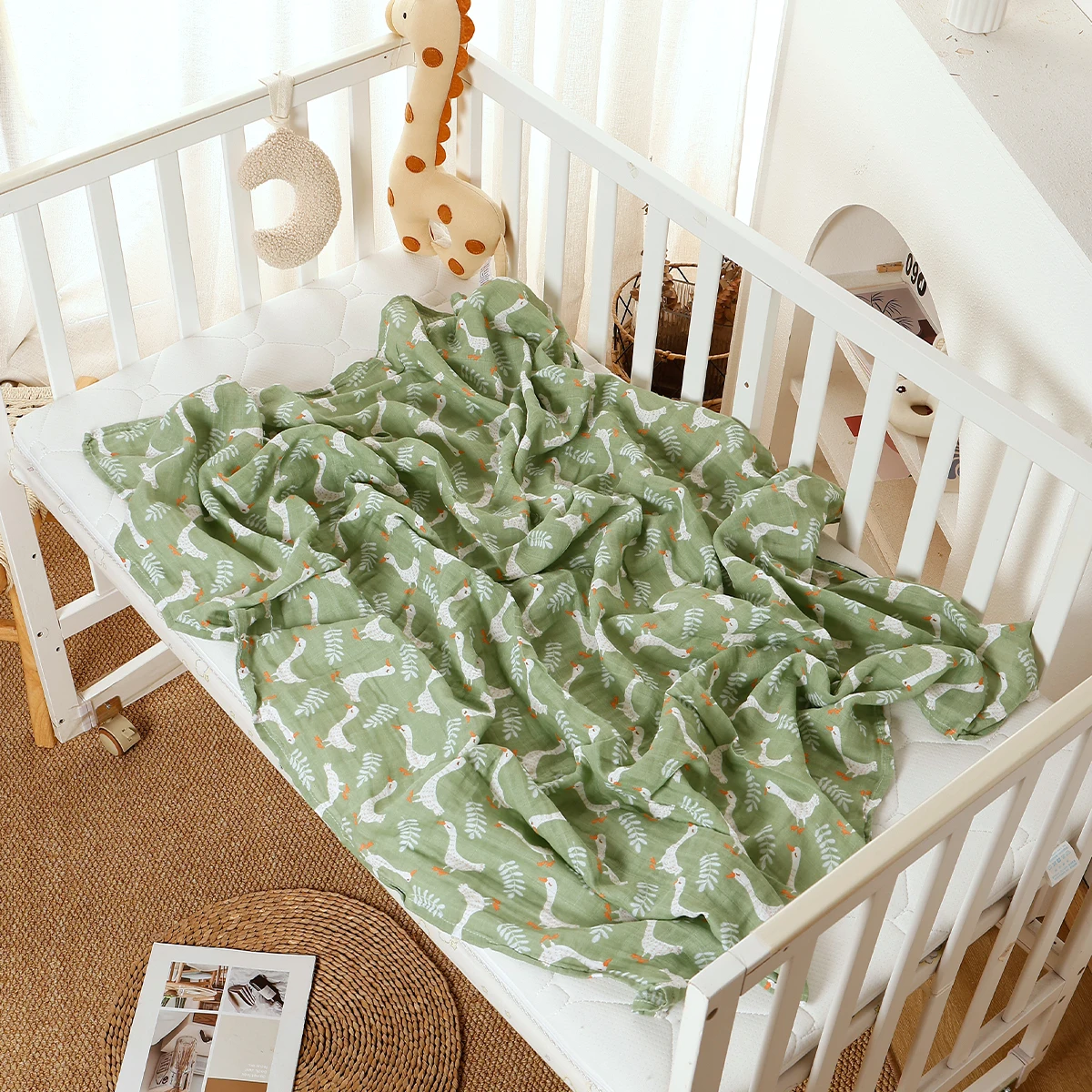 Elinfant 2 قطعة بطانيات قماط من الموسلين، لفافة قماط لحديثي الولادة، منشفة استحمام للأطفال مصنوعة من القطن بنسبة 100% #6