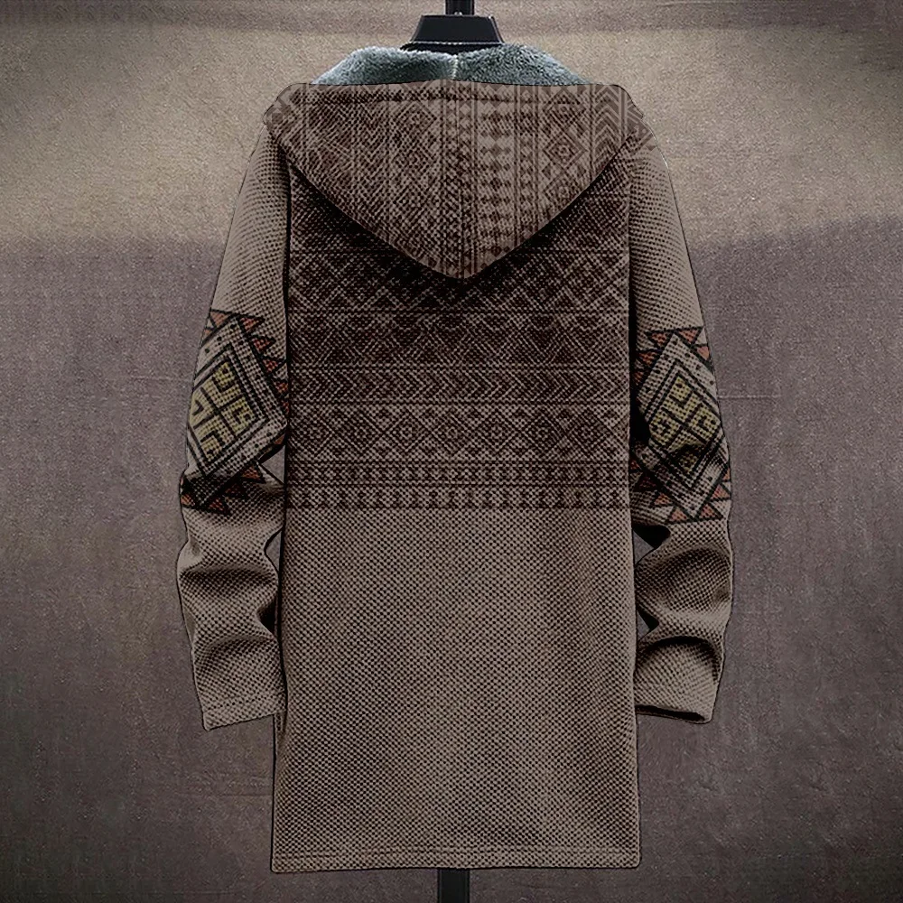 Giacca da uomo cardigan Native Aztec Graphics cappotti stampati Mid Trench outdoor Fleece Winter Casual Streetwear abbigliamento da uomo