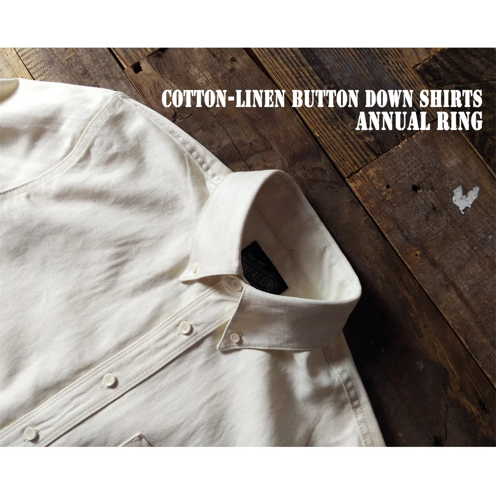 

AnnualRing American Retro Cotton Linen Heavyweight Long Sve Casual Button up irt Men Khaki Faion Urban Street Sle