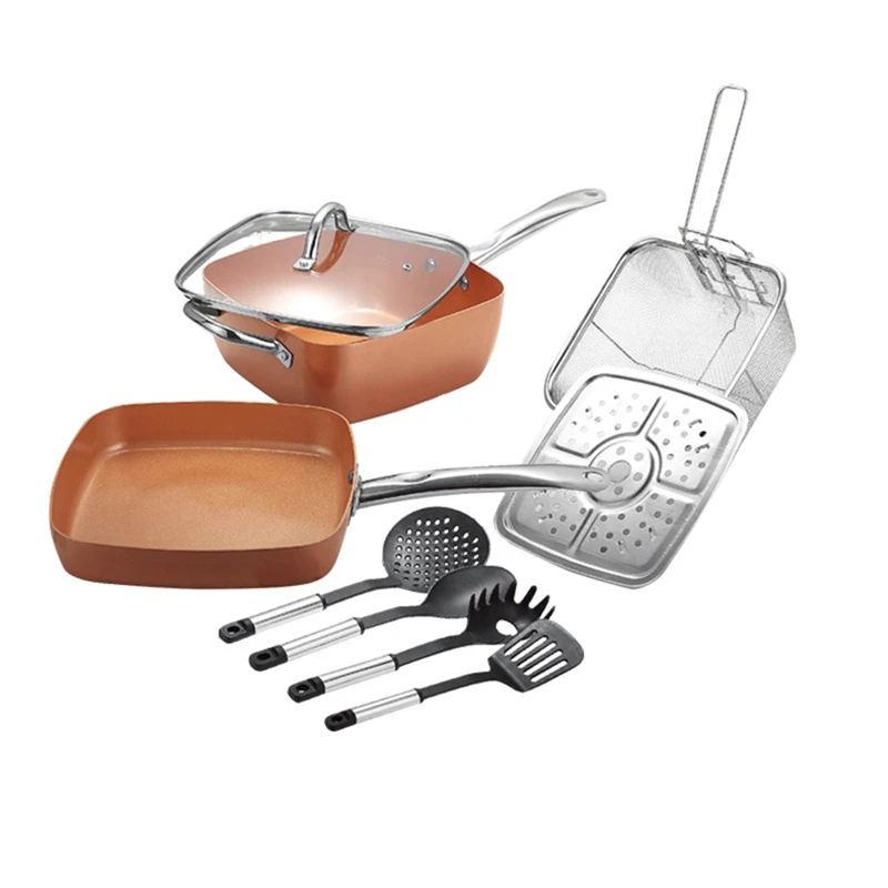 Frying Pan Four-Piece Set Square Pan Frying Pan Copper Color Non-Stick Pan