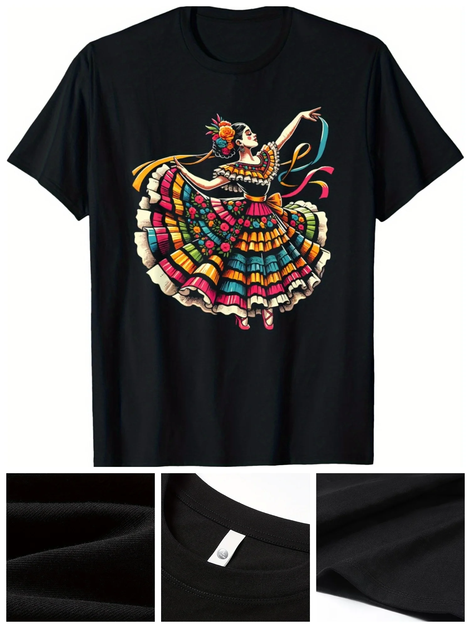 EWH Men's T-Shirt with Traditional Mexican Dance Pattern - Ballet-Inspired Design