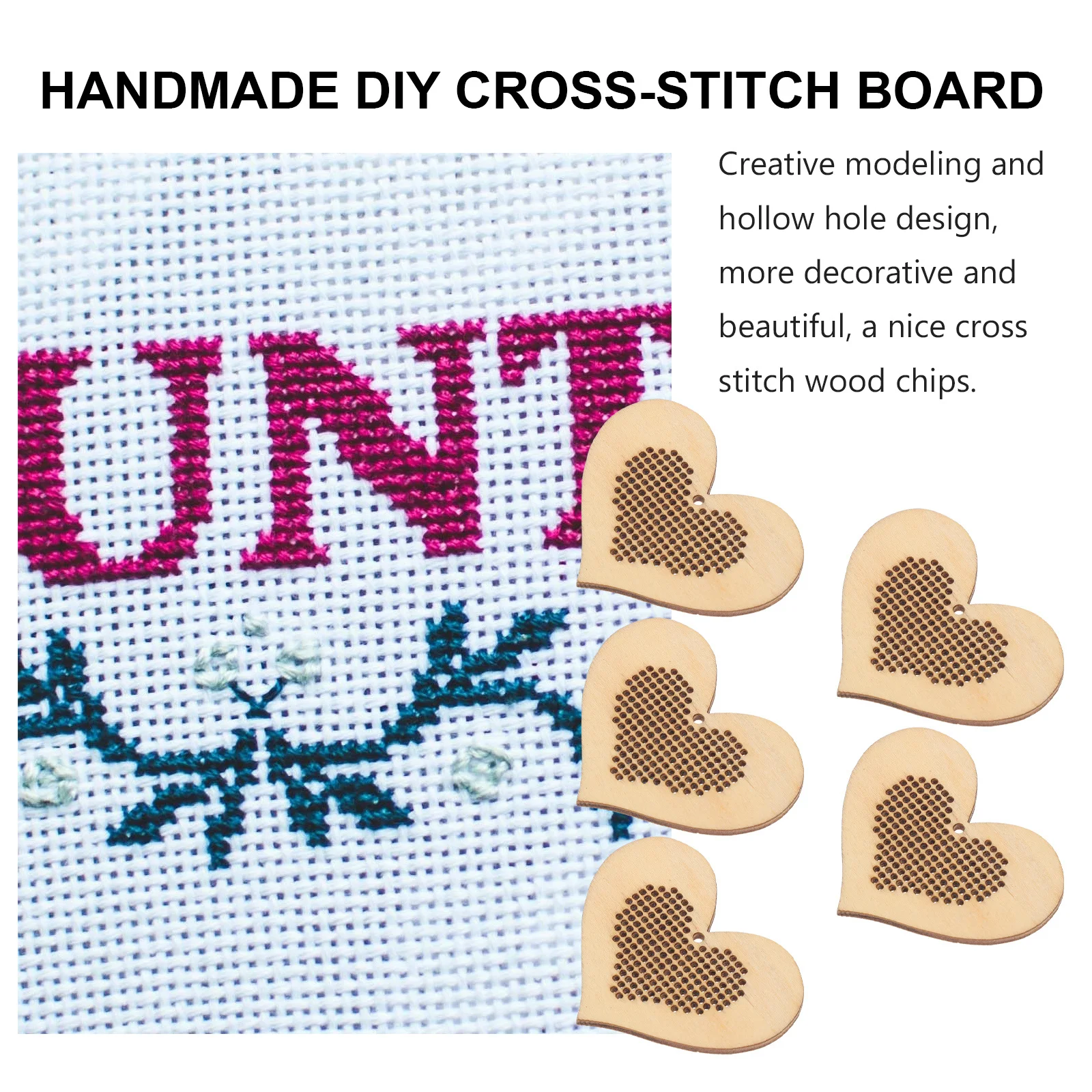 

5Pcs Mini Cross-Stitch Wood Chips Durable DIY Accessories Portable Wooden Cross Stitch Boards Creative Hollow Hole Design