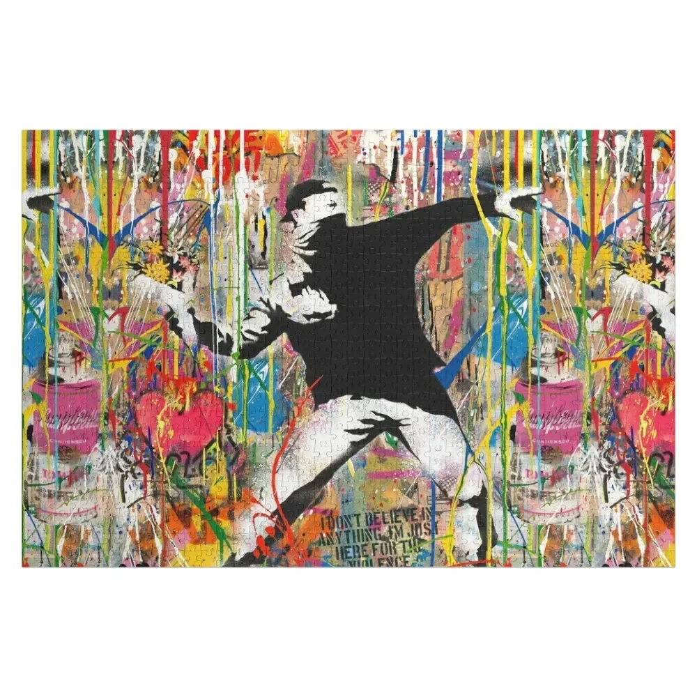 

Flower Thrower Pop Street Art Colorful Jigsaw Puzzle Personalised Jigsaw Wooden Adults Puzzle