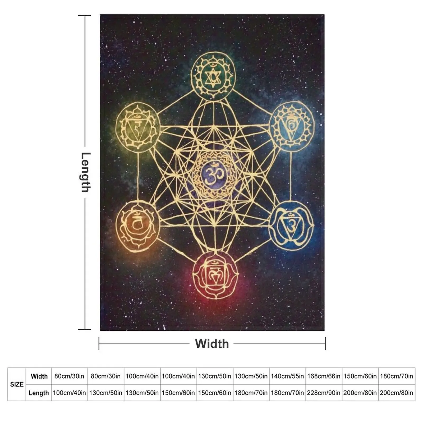 Sacred Geometry - Metatron's Cube with Chakras Throw Blanket couch cozy soft plush fuzzy picnic outdoor blanket