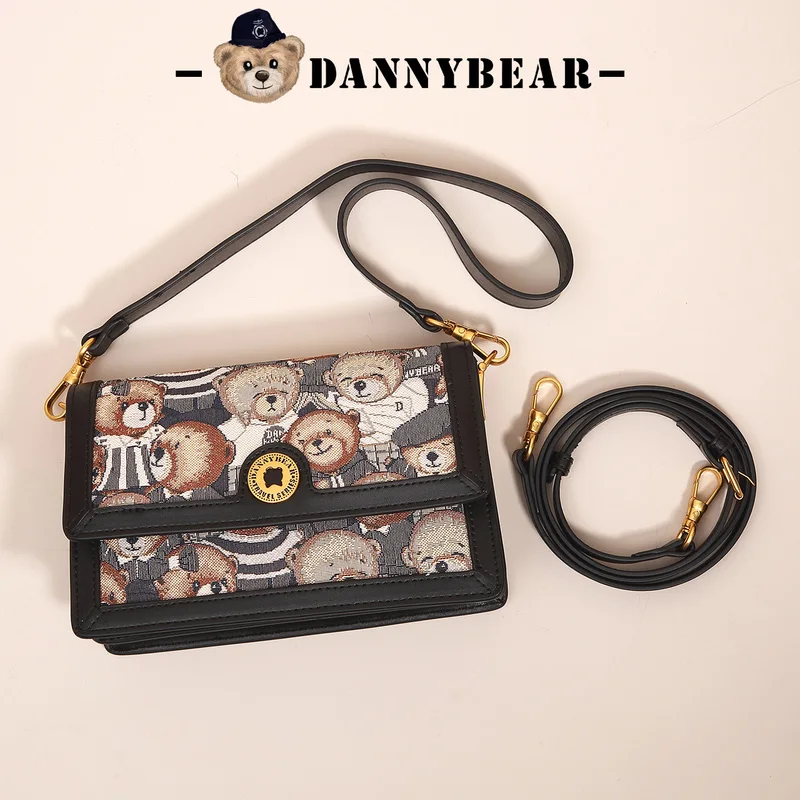 Danny Bear Vintage Bear Series Single Shoulder Crossbody Bag New Flip Small Square Bag Fashion Commuter Bag Girl Birthday Gift