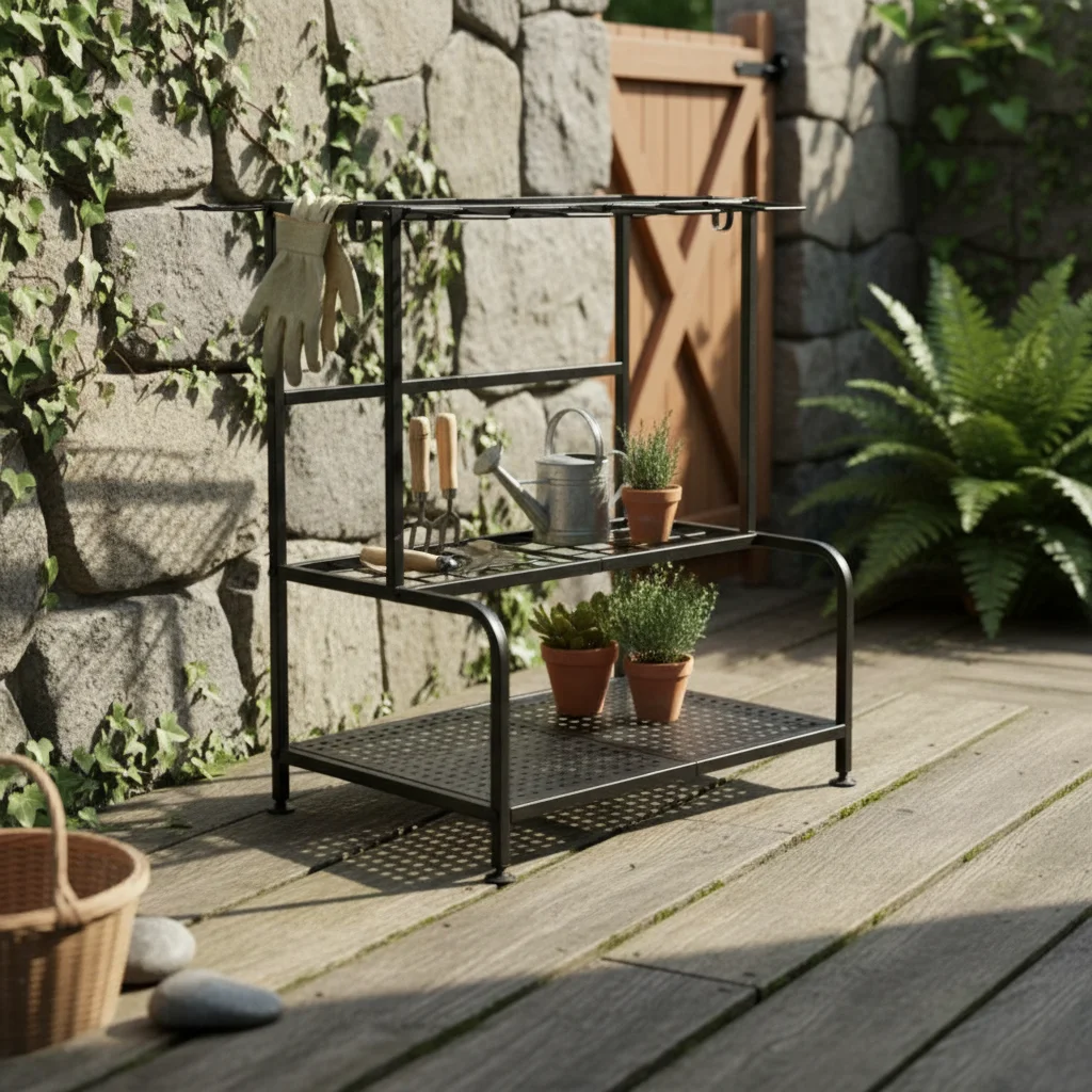 Metal Garden Tool Rack Anti-Tip Design Garden Storage Rack Multi-Tier Tool Holder Heavy Duty Easy Assembly for Patio
