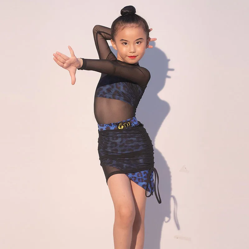 Fato de dança latina padrão leopardo feminino, traje de treino desempenho infantil, novo, outono e inverno