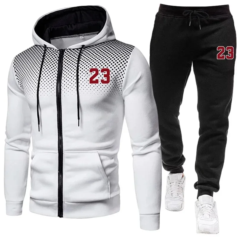 

2025 Hot Sale Men's Tracksuit Zip-up Jacket Black Sweatpants Fall Winter Daily Casual Sporty Sweatshirt Outfit Male Training Set