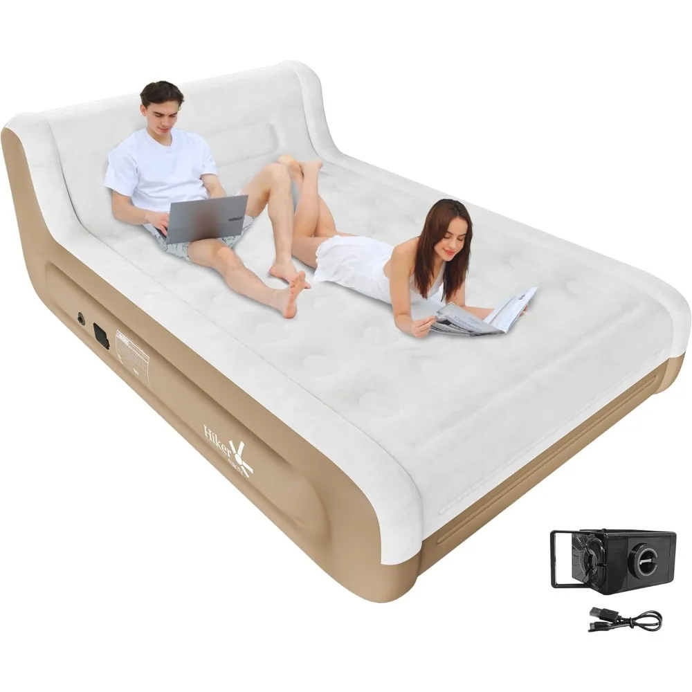 

Queen Air Mattress with Headboard, Built-in Rechargeable Pump,18 Inch Inflatable Mattress for Family Guest Travel Camping