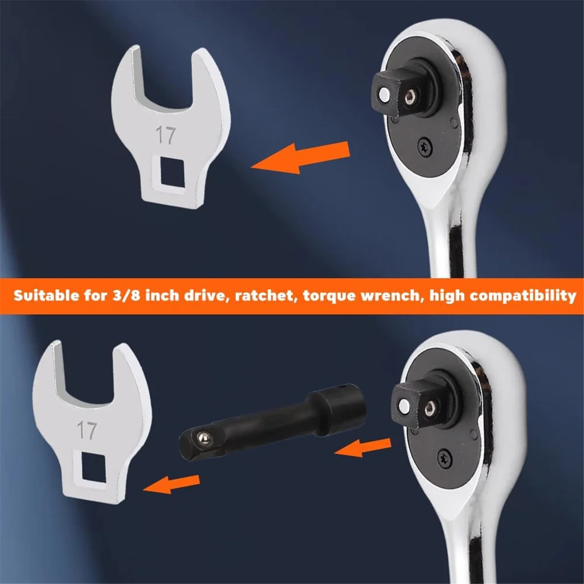 Y31A Crows Foot Wrench Set, 8 Pcs Crowfoot Wrench Set for 3/8Inch Drive, Ratchet and Torque Wrench, Fasteners in Tight Spaces