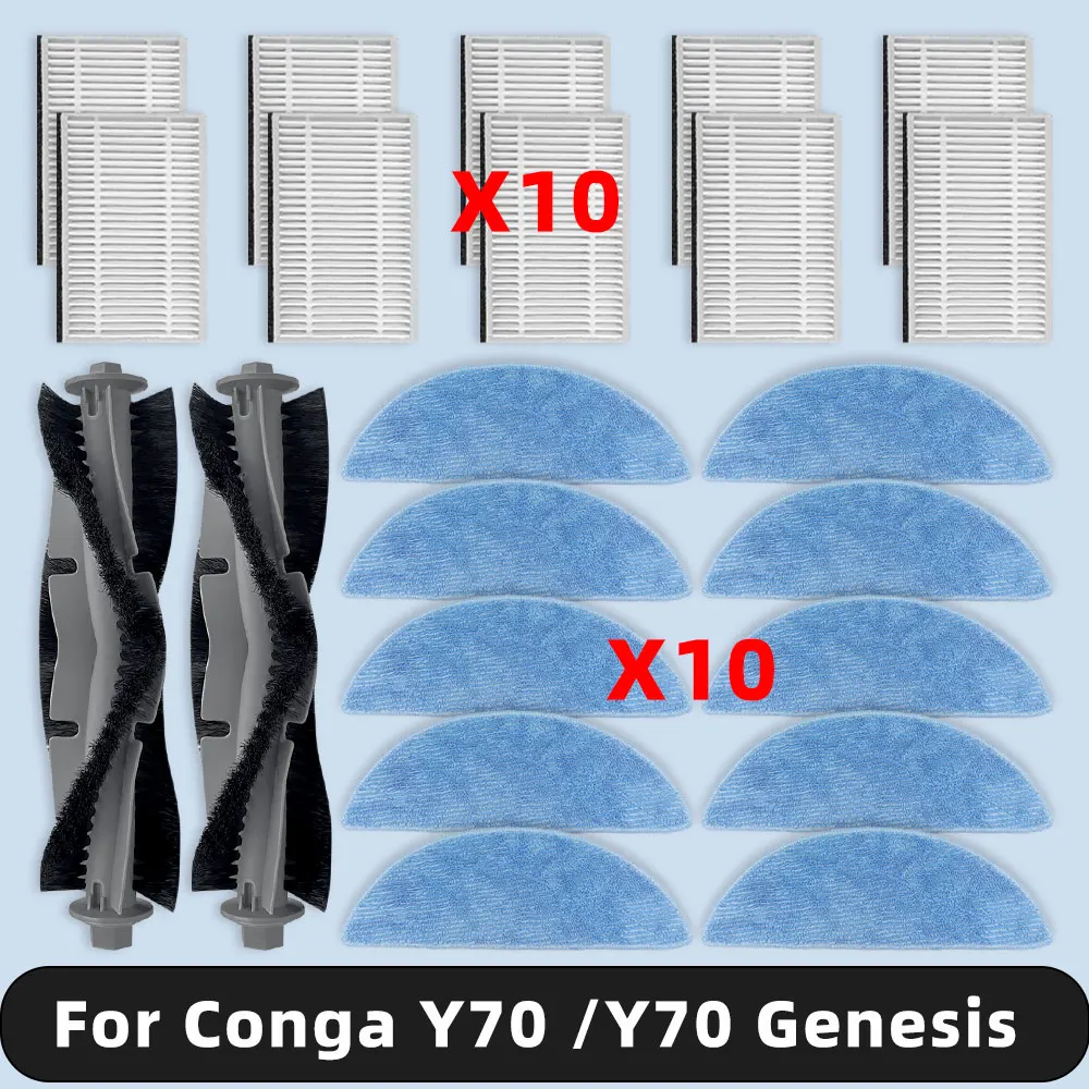 Compatible For ( Cecotec Conga Y70 / Y70 Genesis ) Replacement Parts Main Brush HEPA Filter Mop Cloth