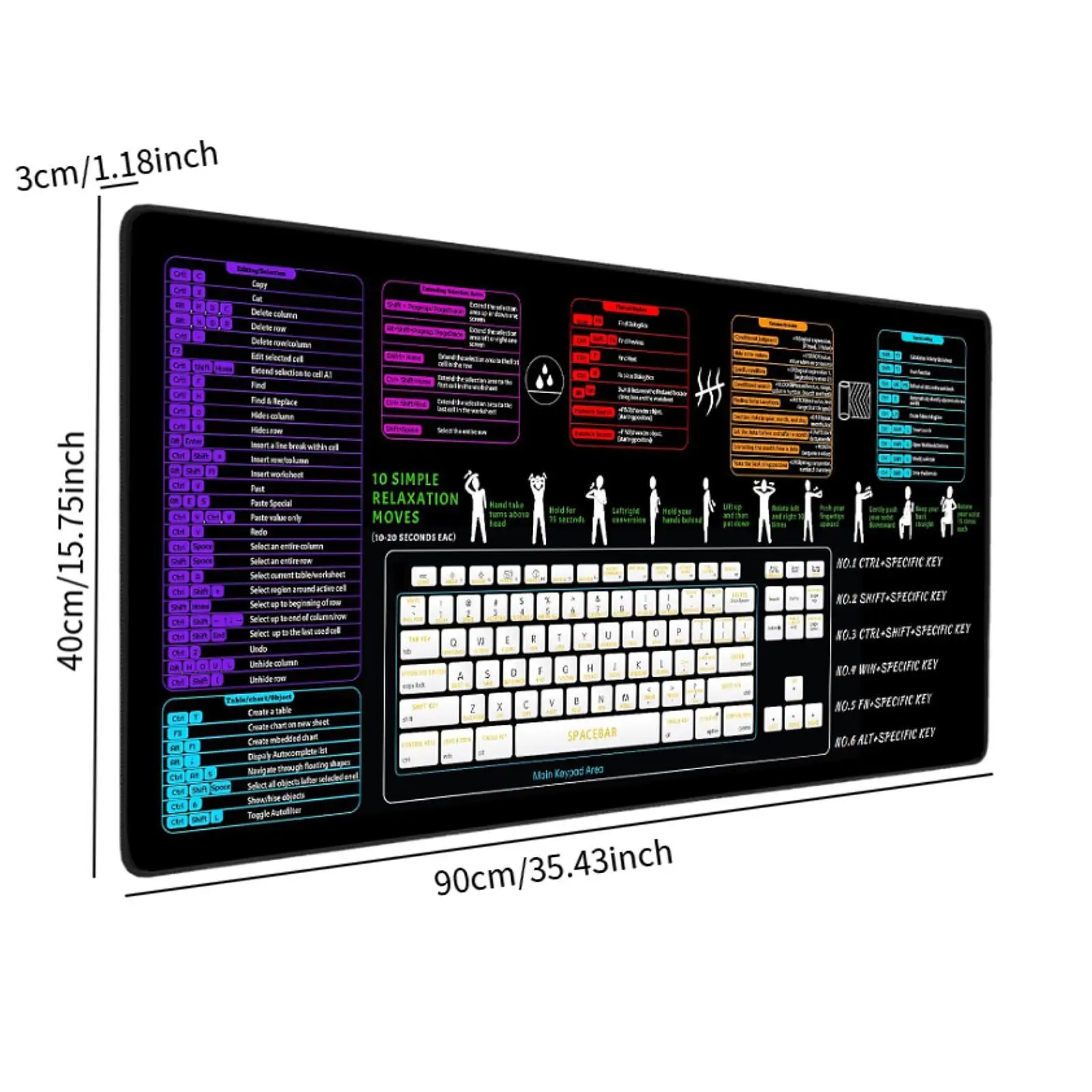 Excel Shortcut Keys Mouse Pad Extended for Home and Office Keyboard Mat