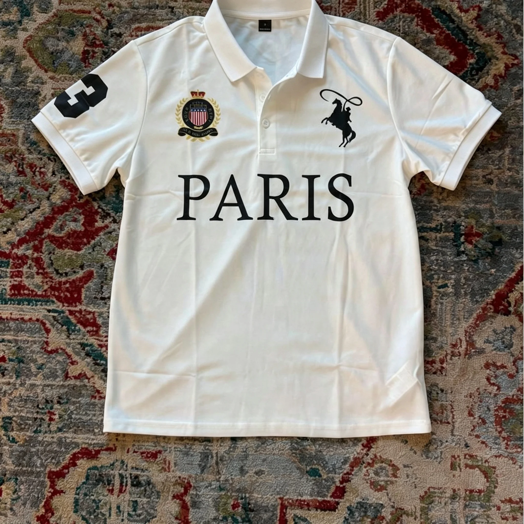 Paris Poloshirt Weiß Hip-Hop Y2K Poloshirt mit Aufdruck Rock Goth Oversized Shirt Punk Casual Tee Minimalistisch und Modisch – Detail 7