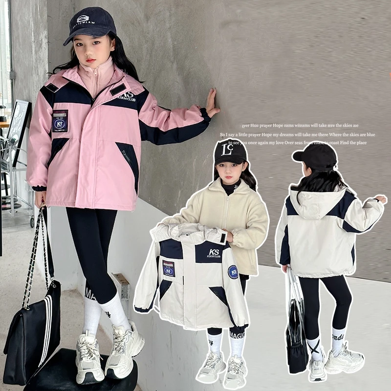 Girls Coat Jacket Winter Cotton Windbreak 2023 Two Piece Warm Thicken Teenagers Overcoat Plus Size Children's Clothing