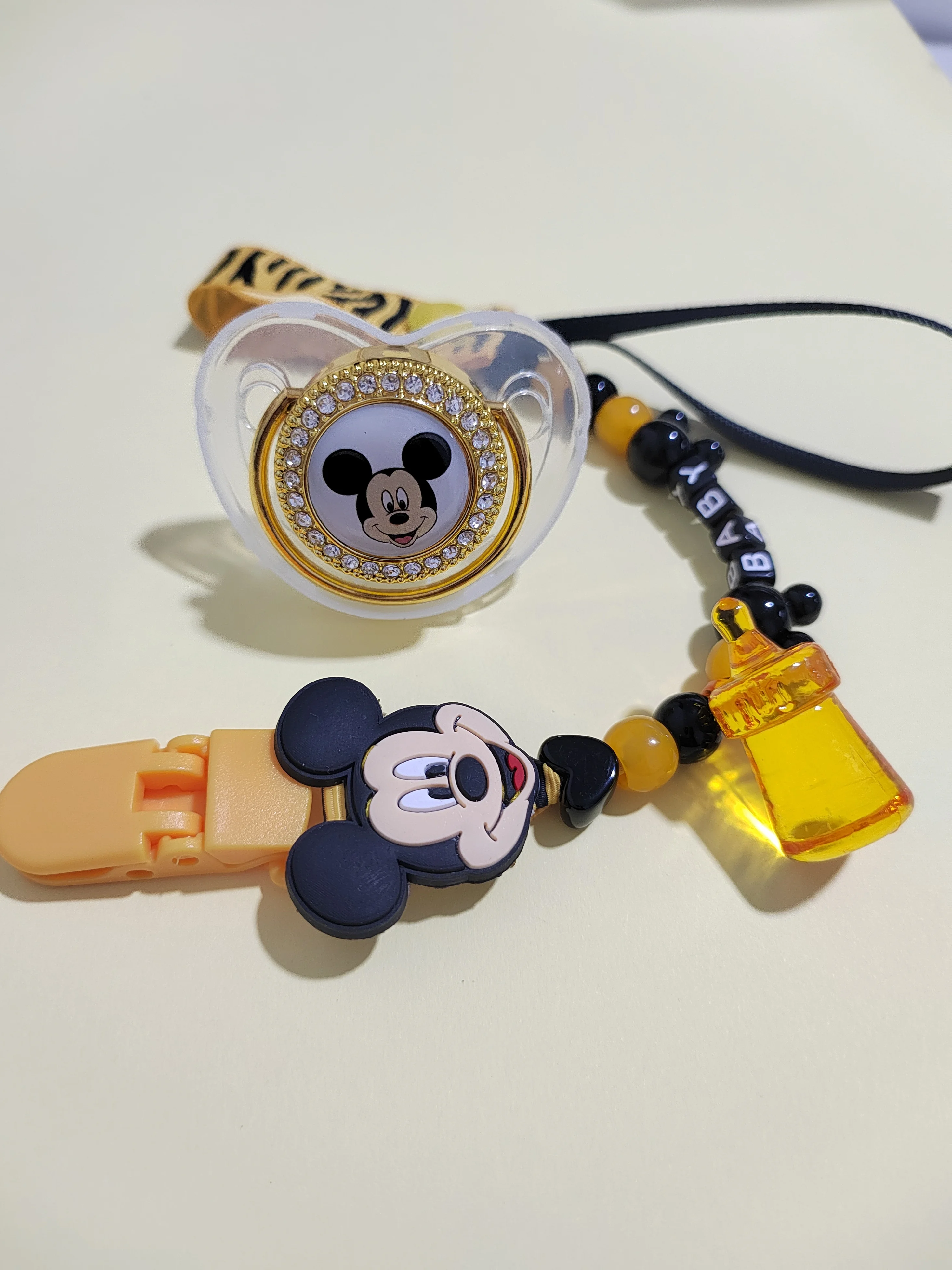 2023 Disney Baby Personalized Pacifier Bead Clip Newborn Luxury Pacifier Holder Baby Clear Silicone Dental Glue BPA Free0-36M