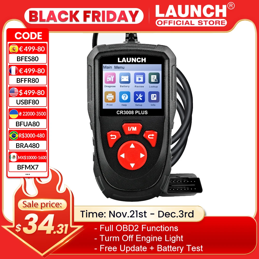 LAUNCH X431 CR3008 PLUS Full OBD2 Diagnostic Tools Car OBD OBD2 Automotive Scanner Check Engine Battery Free Update Online